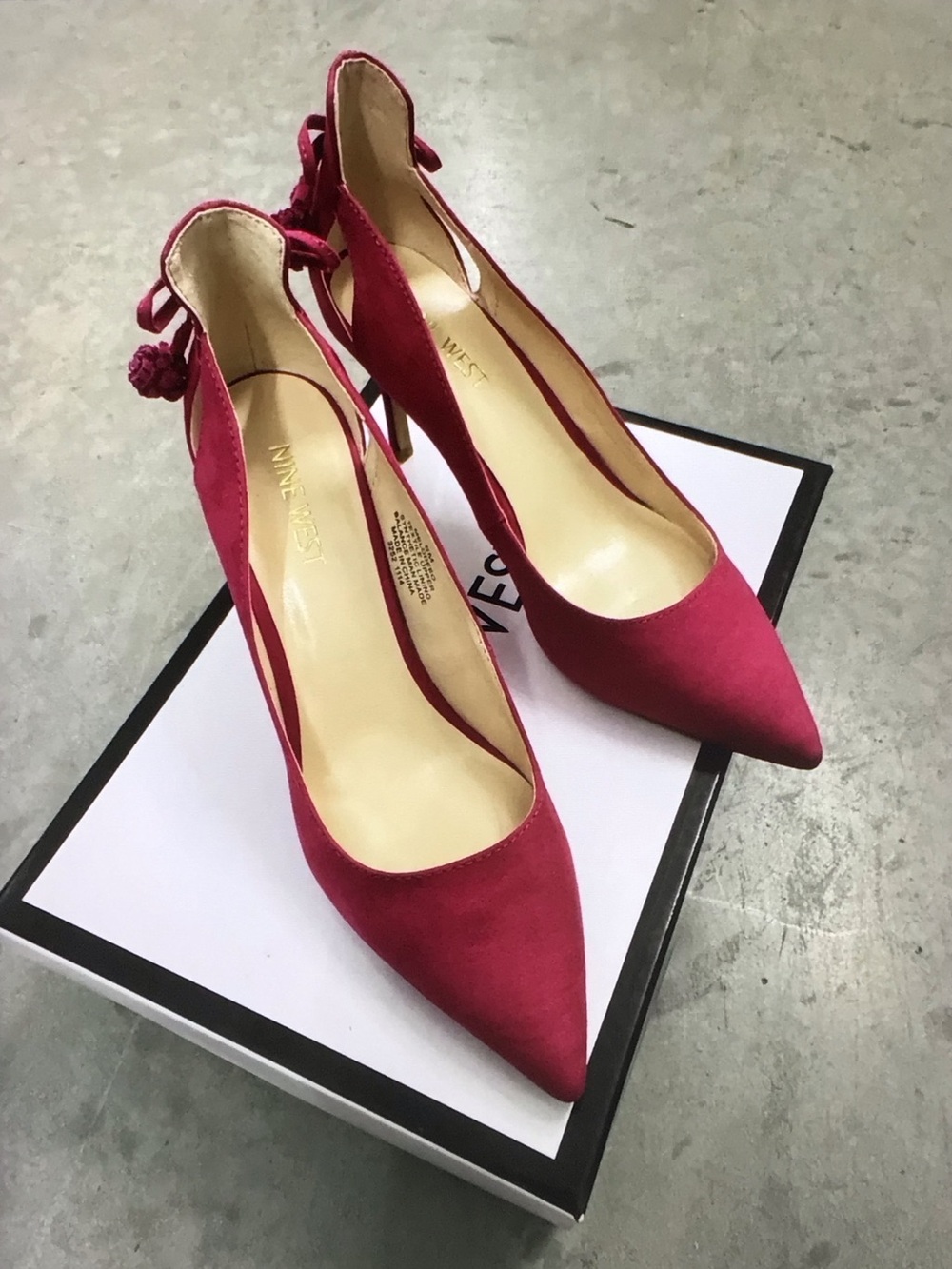 Nine West Raspberry Suede Pointed-Toe Ankle-Tie Heels
